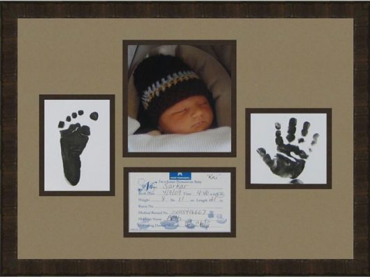 Frame your baby pictures and memorabilia.